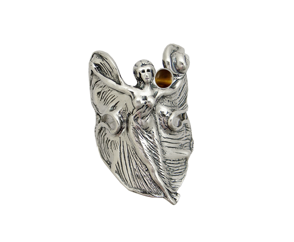 Sterling Silver Dancing Woman Maiden Ring With Tiger Eye Size 10